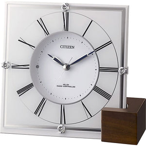 Rhythm Citizen Wall Clock, Radio Clock, Analog, Wall Hanging, Wooden Base, White 4RY707-003