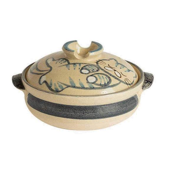 Saji Pottery White 10.1 inches (25.5 cm) Banko Ware Pot, No. 8, Tamas Nap Pattern, 32-611