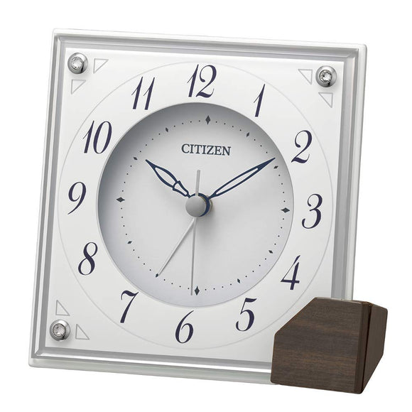 RIZUMU Clock Kogyo Ki Watch WHITE 11.4x11.5x4.8 CM Citizen Alarm Clock Analog Display Continuous Second Hand Hand Decor 8RG625 - 003