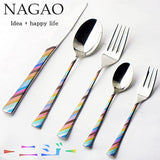 Nagao Niji Dinner Cutlery Set, 5 Pieces, 18-8 Stainless Steel, Multi-Color, Made in Japan