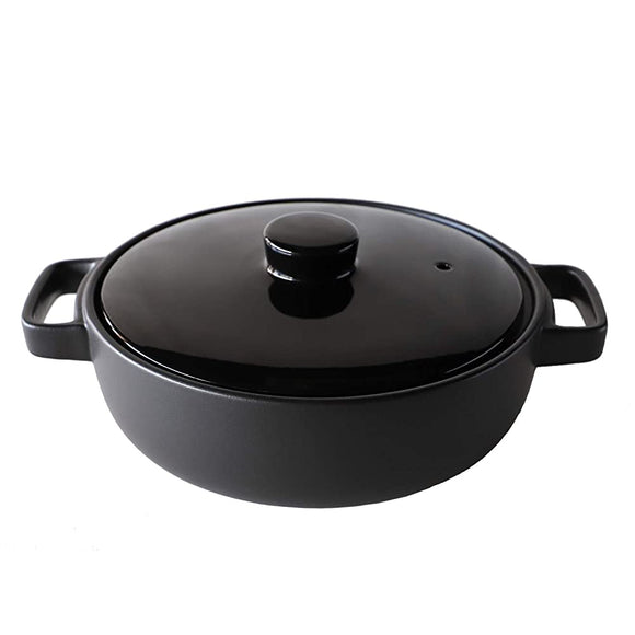 TAMAKI T-928509 Earthenware Pot, Tote, For 3 to 4 People, Black, Diameter 11.7 x Depth 9.3 x Height 4.3 inches (29.7 x 23.6 x 11 cm), Dishwasher, Microwave, Oven, Direct Fire Safe