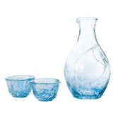 Toyo Sasaki Glass G604-M70 Cold Sake Glass Set, Made in Japan, Blue, Carafe, 10.1 fl oz (300 ml), Glass, 1.9 fl oz (55 ml), Set of 3