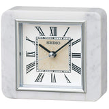 Seiko Clock BZ362W Table Clock, White Marble, 4.4 x 5.0 x 1.7 inches (113 x 128 x 44 mm)