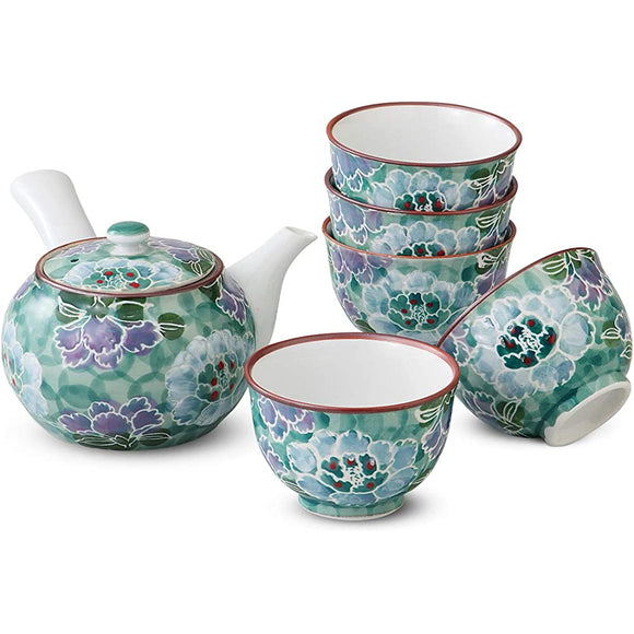 Ranchant S Teapot Tea Cup with Tea Strainer, Green, 6.7 x 4.3 x 3.5 inches (17 x 11 x 9 cm), 450 cc φ3.4 x 2.3 inches (8.7 x 5.8 cm), 180 cc (cm) Colored Peony Arita Ware Made in Japan