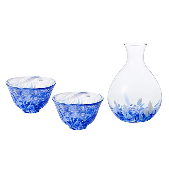 Aderia FS-71581 Tsugaru Vidro Japanese Sake Sake Cup Set, Blue, Iwaki Shimizu Sake Cup Set, Made in Japan