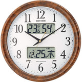 Rhythm 4FY617SR23 Wall Clock, Radio Clock, Analog, Pure Calendar, Dark Light, Automatic Lighting, Calendar, Temperature and Humidity Display, Brown (Wood Grain Finish)