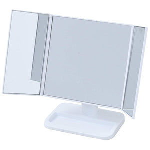 Yamazen Desktop Three-sided Mirror Width 22-43 x Depth 13 x Height 26.5 cm Compact Storage Space White PM3-4326 (WH)