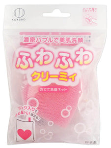 Kokubo Face Wash Net with Sponge and Fine Foaming Face Wash Net with Heart Sponge 1 piece