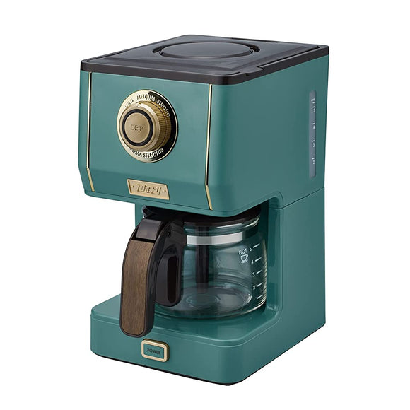 Toffee K-CM5-SG Aroma Drip Coffee Maker, K-CM5, Slate Green, Drip Type, Steamed Function, Automatic Heat Retention, Glass Pot, Mesh Filter, Retro, Stylish