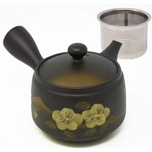 Kitsako Tokoname Ware Hand Painted Teapot by Artisans [Easy to Clean Tea Strainer], 10.1 fl oz (300 ml), Black Tea, Brown, Cherry Blossom, Mountain Pattern, Made in Japan