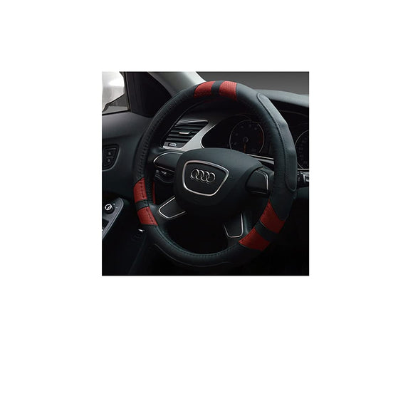 Yasusho Leather Steering Wheel Cover, Easy to Install, Dirt and Slip-Resistant, Car Accessories, Genuine Leather, Steering (BlackRed)