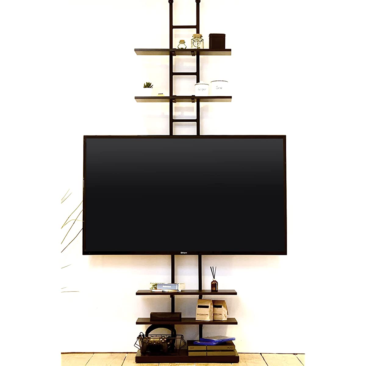 Yamazen RTTV-6032 (DBRBK4) TV Stand, Tension Type, High Type, 55-Inch (Wall  Storage), Width 23.6 x Depth 12.6 x Height 90.6 - 92.4 inches (60 x 32 x