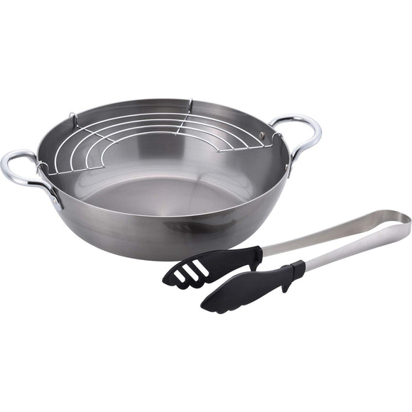 Wahei Freiz CS-040 Chitose Iron Fryer Pot 9.4 inches (24 cm) with Tongs for Frying, Induction Compatible, Made in Japan