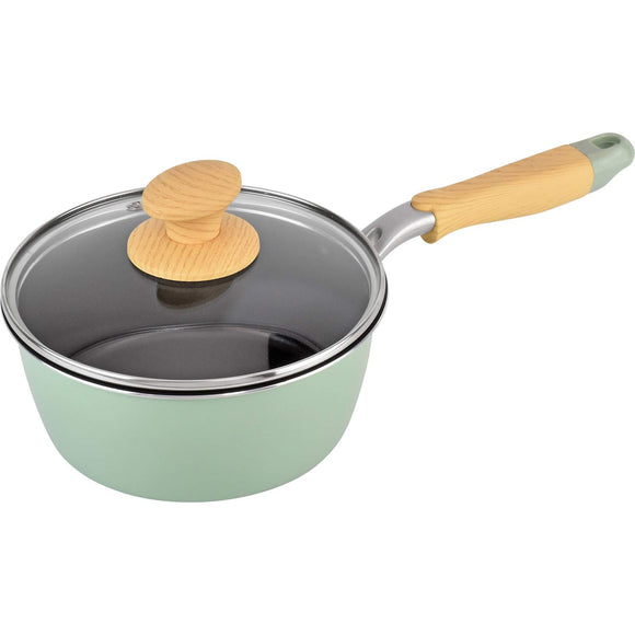 Wahei Freiz RB-1898 Lightweight Diamond Coat, Single Handled Pot, 7.1 inches (18 cm), 0.4 gal (1.8 L), Boiling, Frying, Wood Grain Silicone Handle, Induction Gas Compatible, Natural 9 Types