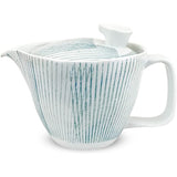 J-kitchens Isayama Kiln Teapot, Small, Hasami Yaki, Made in Japan, 8.5 fl oz (240 ml), For 1 to 2 People, Tea Strainer, Striped, Light Blue