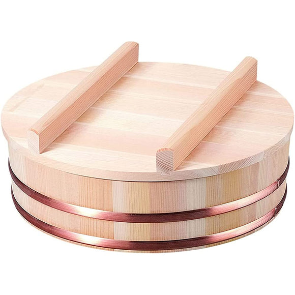 TIKUSAN Wooden Hangiri Sushi Rice Mixing Tub Copper Band with Lid Made in Japan Sawara Cypress Sushi Rice Bowl Sushi Oke (30cm)