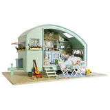moin moin Dollhouse Miniature Handmade Kit Country French Camping House with LED Light + Music Box