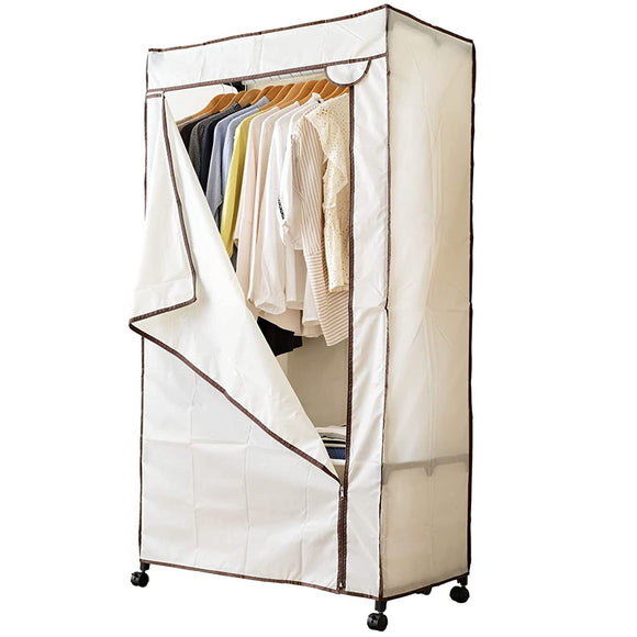 Doshisha HRC-9050 HRC-9050 Hanger Rack, Polyester Cover, Wardrobe, With Casters, Ivory, Width 35.4 x Depth 19.7 x Height 66.9 inches (90 x 50 x 170 cm)