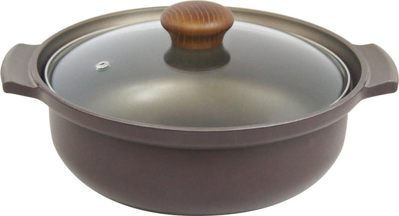 Urushiyama Metal Industries AJS-8W Earthenware Pot, No. 8, Induction Compatible, Aluminum, Made in Japan, Glass Lid
