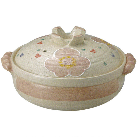 Sanko Banko Ware Pink Flower Pattern No. 6 Pot, 7.3 inches (18.5 cm), 0.9 gal (0.9 L), For 1 Person (estimate) 136940 37-13694 Cooker for Straight Fire, Stove, Oven