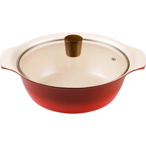 Wahei Freiz RB-1241 Two-Handled Pot, Ripe Red, Size 8, For 3 to 4 People, Induction Compatible, Ceramic Coat, Vegito Marche