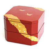 Maeju Lacquerware 6R-514 Heavy Box, 2 Tiers, Luminous, Vermilion, Red, Crane, Gold Mica, Osechi 6.9 inches (17.5 cm), Square, Traditional Crafts, Yamanaka Lacquerware, Made in Japan