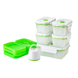 Shop Japan FOSAAM07 Foursa Square 5-Piece Set (4 Medium and 1 Large), Microwave Safe, Vacuum Storage Container, Vacuum Pack, Sealed Container, White x Green