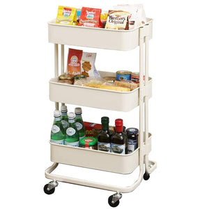 Iris Plaza Kitchen Wagon Seasoning Rack Basket Rack Storage Wagon 3 Tiers With Casters Width 44.5 x Depth 35 x Height 78 cm Beige