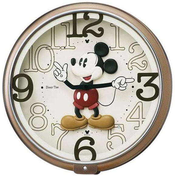 Seiko Clock FW576B Wall Clock, Character, Disney Mickey Mouse, Analog, 6 Songs, Melody, Mickey & Friends, Disney Time, Brown, Metallic