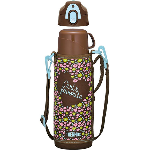 Thermos Water Bottle Vacuum Insulated 2WAY Bottle 1.0L Flower Brown FFR-1004WF F-BW