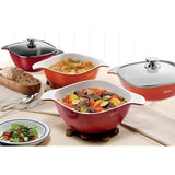 D&S DSMSC24WHRE Two-Handled Pot, 9.4 inches (24 cm), Induction Compatible, Mermaid Casserole White Red, Ceramic Coating