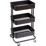 Iris Plaza Kitchen Wagon, Condiment Rack, Basket Rack, Storage Wagon, 3 Tiers, Comes with Casters, Width 17.5 x Depth 13.8 x Height 30.7 inches (44.5 x 35 x 78 cm), Dark Brown