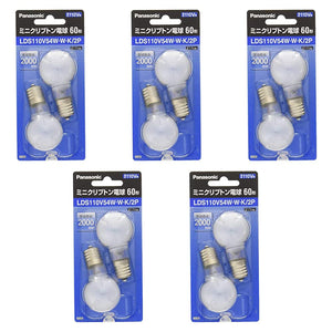 Panasonic LDS110V54WWK2P Mini Krypton Incandescent Bulb, E17 Base, 110V, 60W Shape (54W), 1.4 inch (35 mm) Diameter, White, Pack of 2