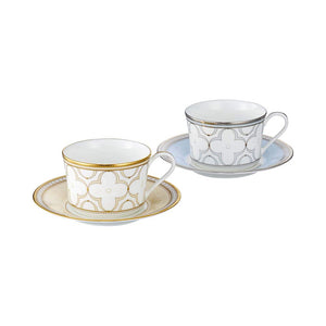 Noritake P93686/4945-57 Cup & Saucer (Color Changing Pair Set) (Both Coffee & Tea), Approx. 8.5 fl oz (245 cc), Trefolio Gold Platinum, 2 Guests, Gold Platinum, Bone China