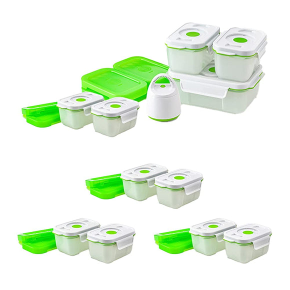 Shop Japan FOSAAM10 Foursa Rectangular Set of 11 (Medium, 10 Large), Microwave Safe, Vacuum Storage Container, Vacuum Pack, Sealed Container, White x Green