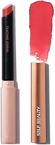 SELFBEAUTY｜Powder Matte Lipstick (Body) 0.9g｜Creamy Dosage, Soft Texture, Light Finish, Refillable｜Korean Cosmetics [Japan Official/Genuine Product]｜No. 202 Tea Time Coral