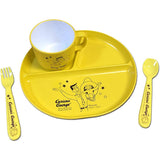 Curious George LIC-0275 Lunch 4P Set Mug Plate Cutlery Set Nicot Curious George Kitchen Baby Lunch Kids Tableware Character Gift Present