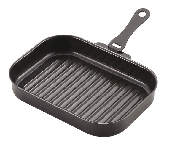 Pearl Metal HB-4229 Grill Pan, Black, 9.8 x 6.7 inches (25 x 17 cm), Iron, Handle Included, Square Wave, Lacking