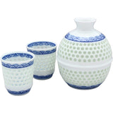 Ishi Pottery Tokuri White Diameter 2.9 inches (7.4 cm) Hasami Ware Crystal Sculpture Sake Cup Set Aokai Wave