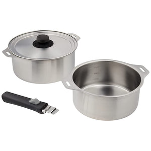 Wahei Freiz Tsubamesanjo EM-029 Removable Handle Pot, Set of 2, 7.1 inches (18 cm), 7.9 inches (20 cm), Stainless Steel, Induction Compatible