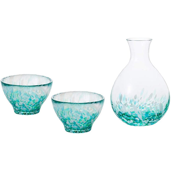 Aderia FS-71582 Tsugaru Vidro Japanese Sake Bowl Set, Blue, Water Bowl Set, Made in Japan