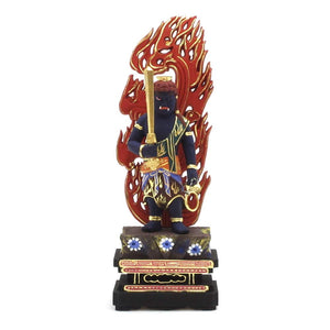 Wooden sculpture BUDDHA of Fudo Myo King Square Base Flame Light 3.0 Dimension Hinoki Rich Colour