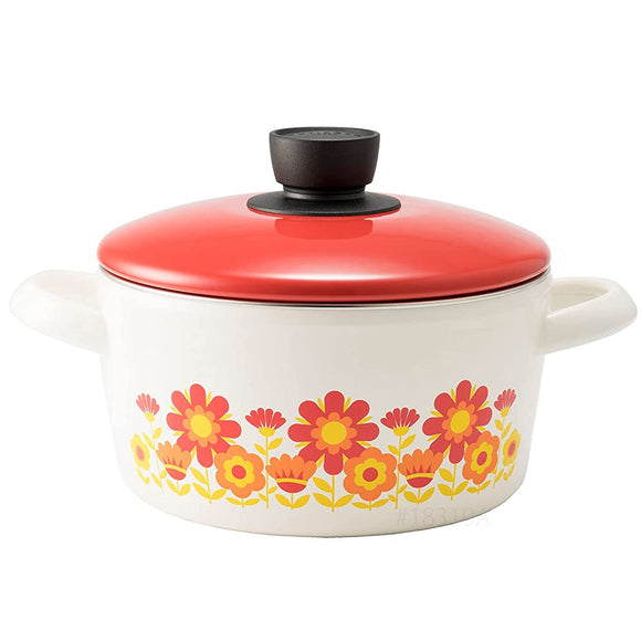 Fuji Enamel 70s Reprint Pattern, Showa Retro Enamel, Two-Handled Pot, Casserole 7.9 inches (20 cm), Induction Compatible, Oven Safe, Memories, Sunflower