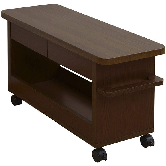 Yamazen Side Table Width 75 x Depth 29 x Height 41 cm Low Type Drawer Storage Easy-to-maintain top plate Handle Caster with stopper Assembly Brown CKW-7529LD (BR)