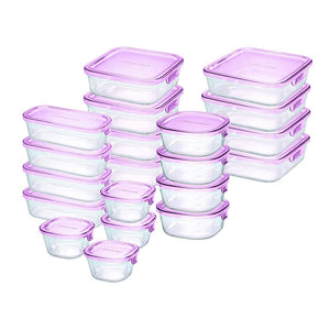 iwaki AZP-PRN20P Heat Resistant Glass Storage Containers, Square Pack & Range, 20-Piece Set, Pink, 6.8 fl oz (200 ml) x 4, 16.9 fl oz (450 ml) x 4, 1600 ml x 4, AZP-PRN20P