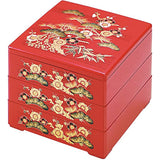 Nakatani Brothers Shokai Yamanaka Lacquerware 6.5 3-Tier Red Matsutake Plum 33-5402