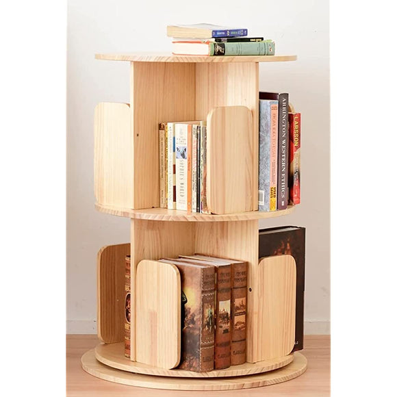 Yamazen TKR-2(NA) Bookshelf (Rotating Bookshelf), Picture Bookshelf, Can Place Items on a Top Plate, Height for A4, 2 Tiers, Diameter 19.7 x Height 26.6 inches (50 x 67.5 cm), Natural Wood, Manga, Small