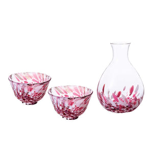 Aderia Tsugaru Vidro FS71577 Sake Bowl Set, Cherry Blossom, Made in Japan, Presentation Box