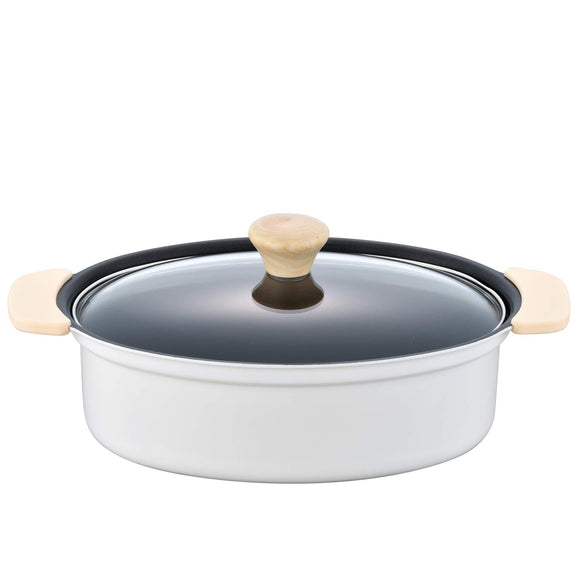 Wahei Freiz MA-9376 Two-Handed Pot, Oval Type, 7.1 x 9.4 inches (18 x 24 cm), Induction Compatible, Natural Style, White Pan