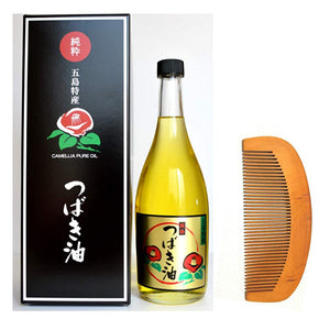 Goshima Specialty Pure Camellia Oil Tsubaki Oil, 24.3 fl oz (720 ml), Wood Comb Set